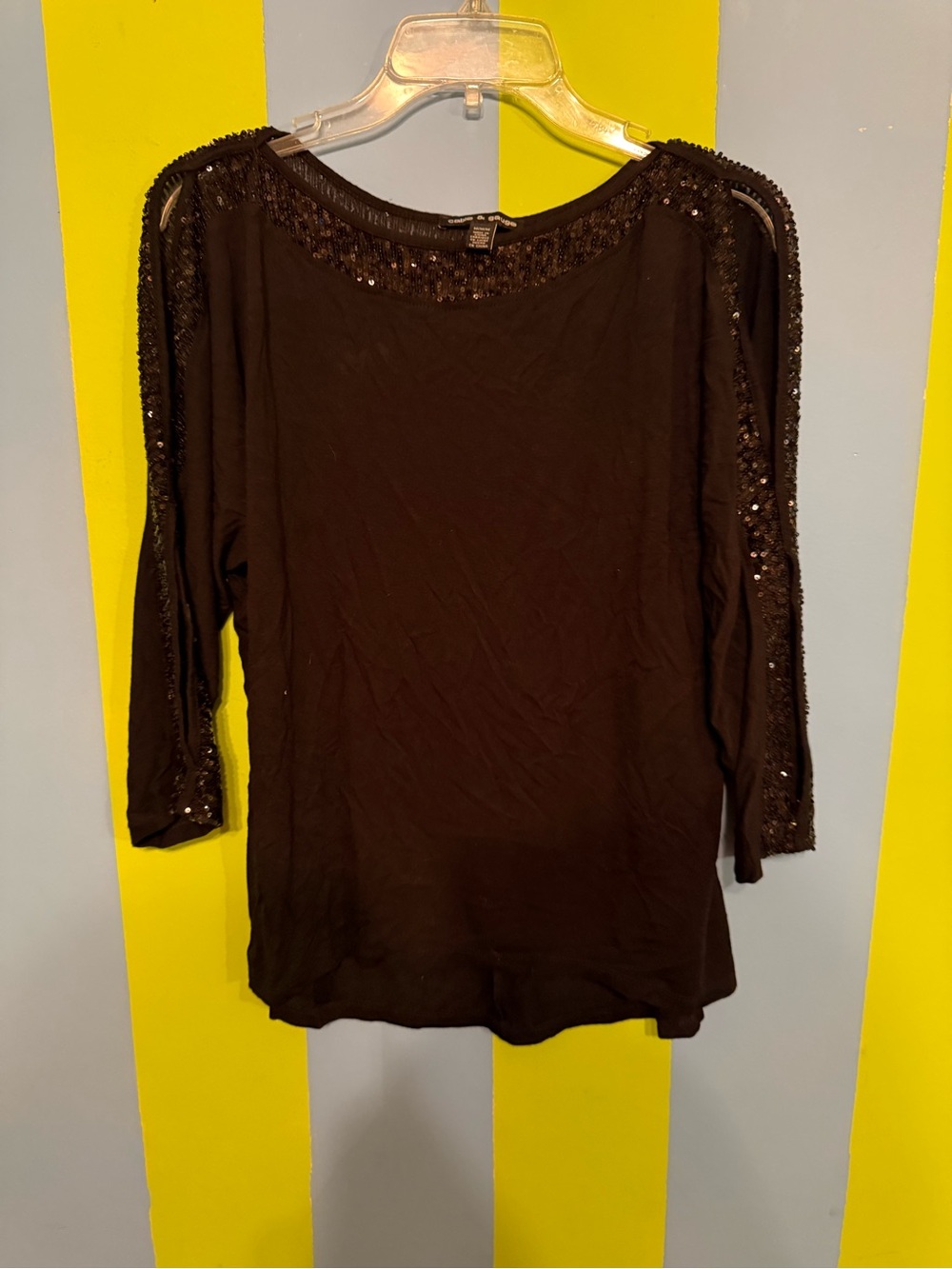 Black Sequin-Trim Women's Top size medium